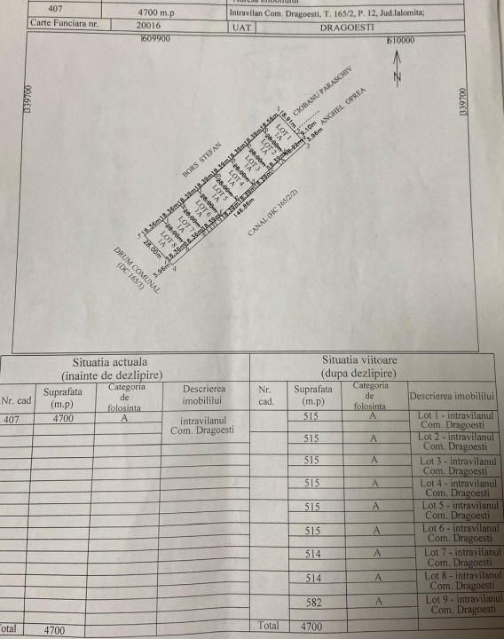 Teren intravilan 4.700 mp parcelat in loturi de 500 mp lângă București